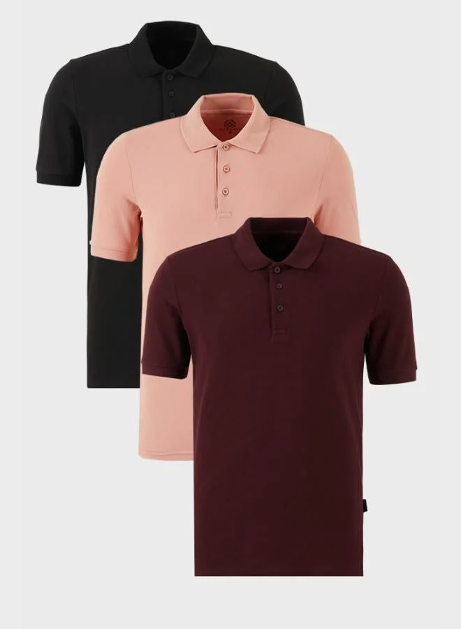 Buratti Buratti Cotton Regular Fit Button-Down Polo Collar 3-Pack T-Shirt Men's T-SHIRT 5902127S3